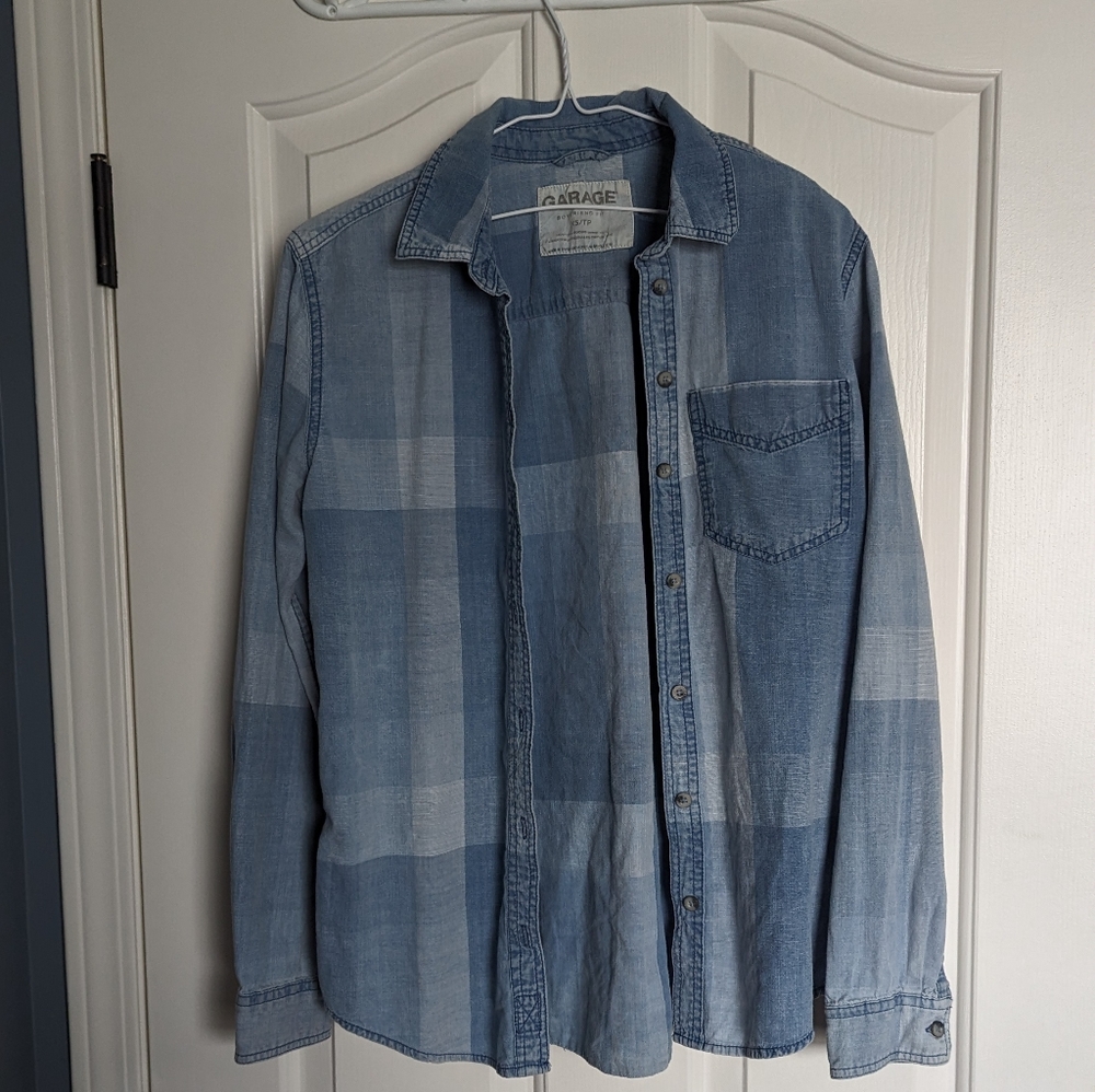 Garage Denim Checker Button Up Shirt - Size XS